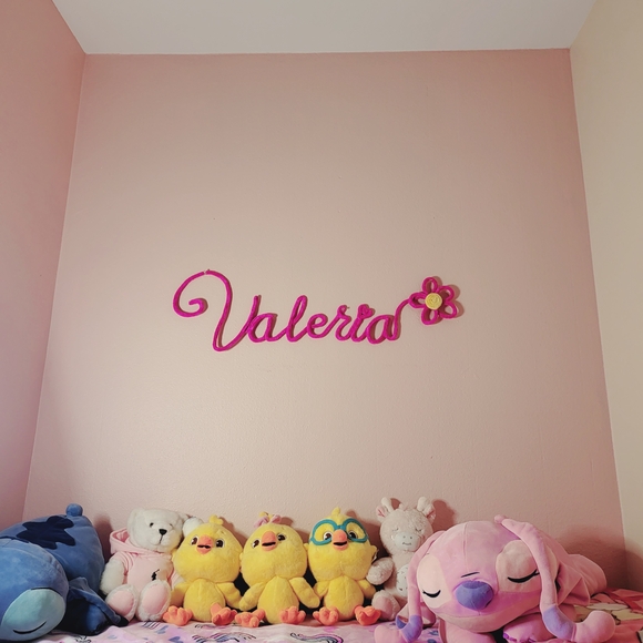 Handmade Other - Charming Pink Name Wall Art with Flower Accent